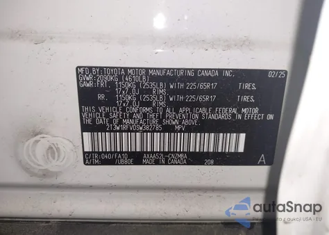 2025 Toyota Rav4 Xle z USA, uszkodzony, nr VIN 2T3W1RFV0SW382785